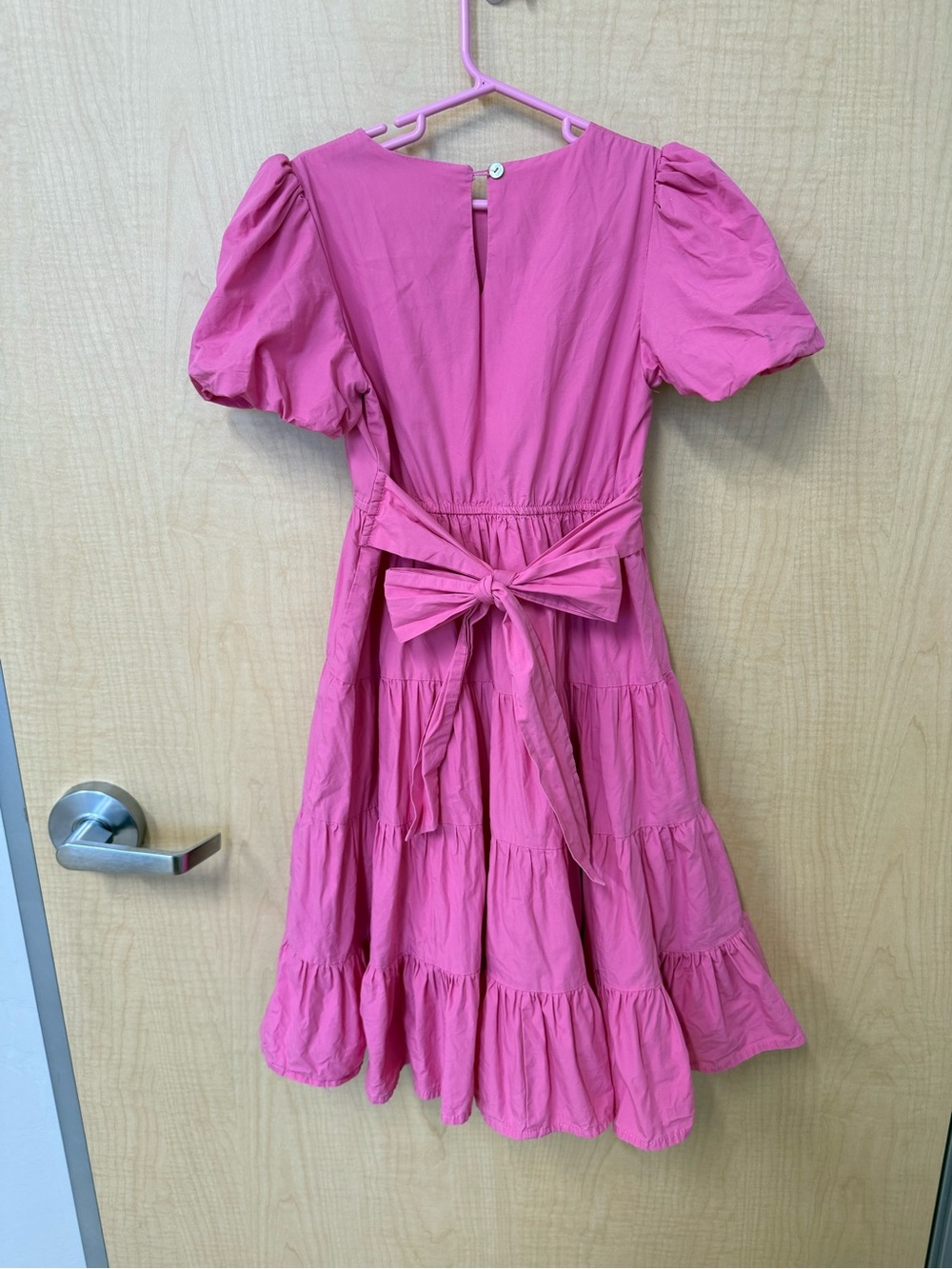 Girls' Pink Puff-Sleeve Tiered Dress with Bow